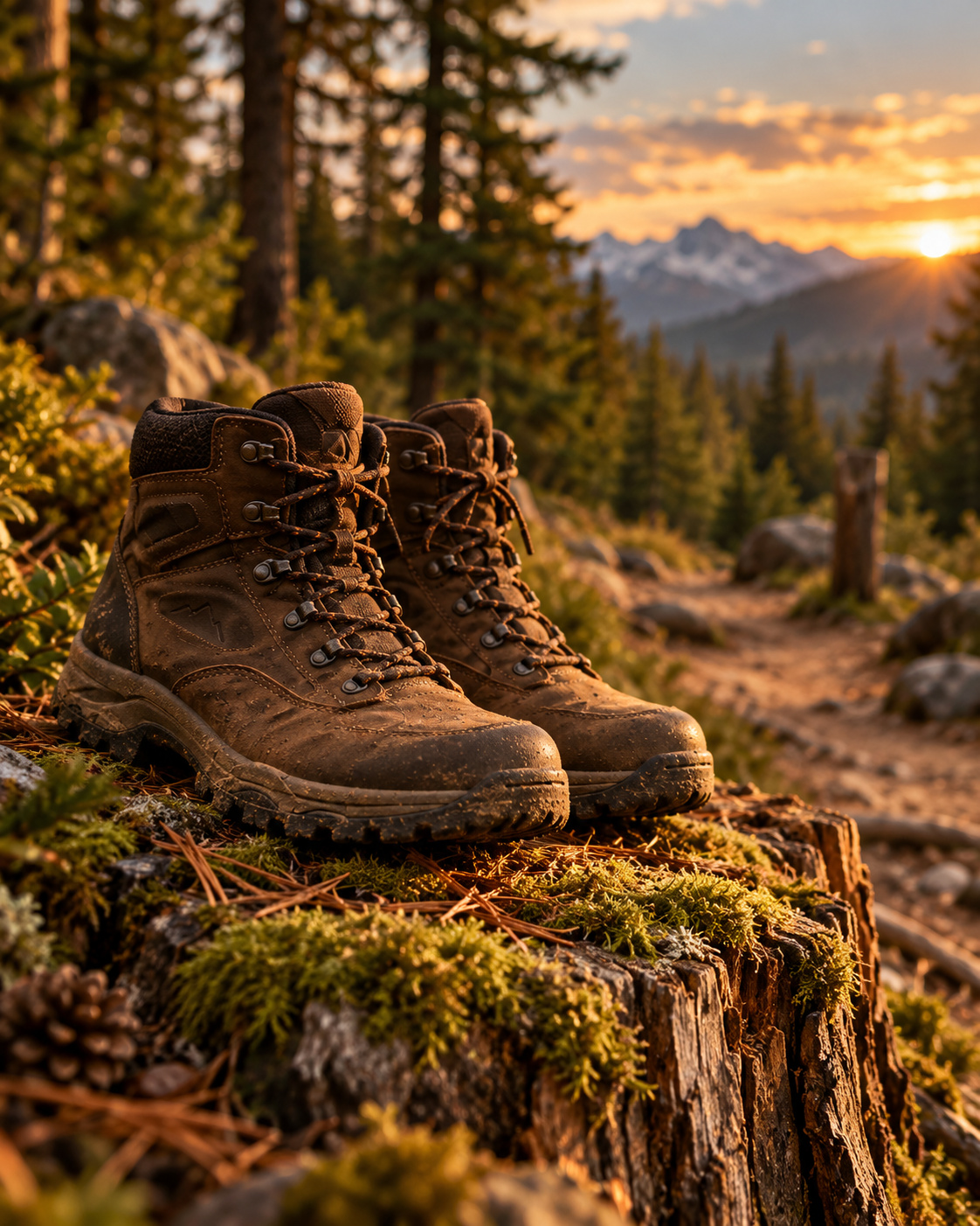 Hiking boots on a mountain trail